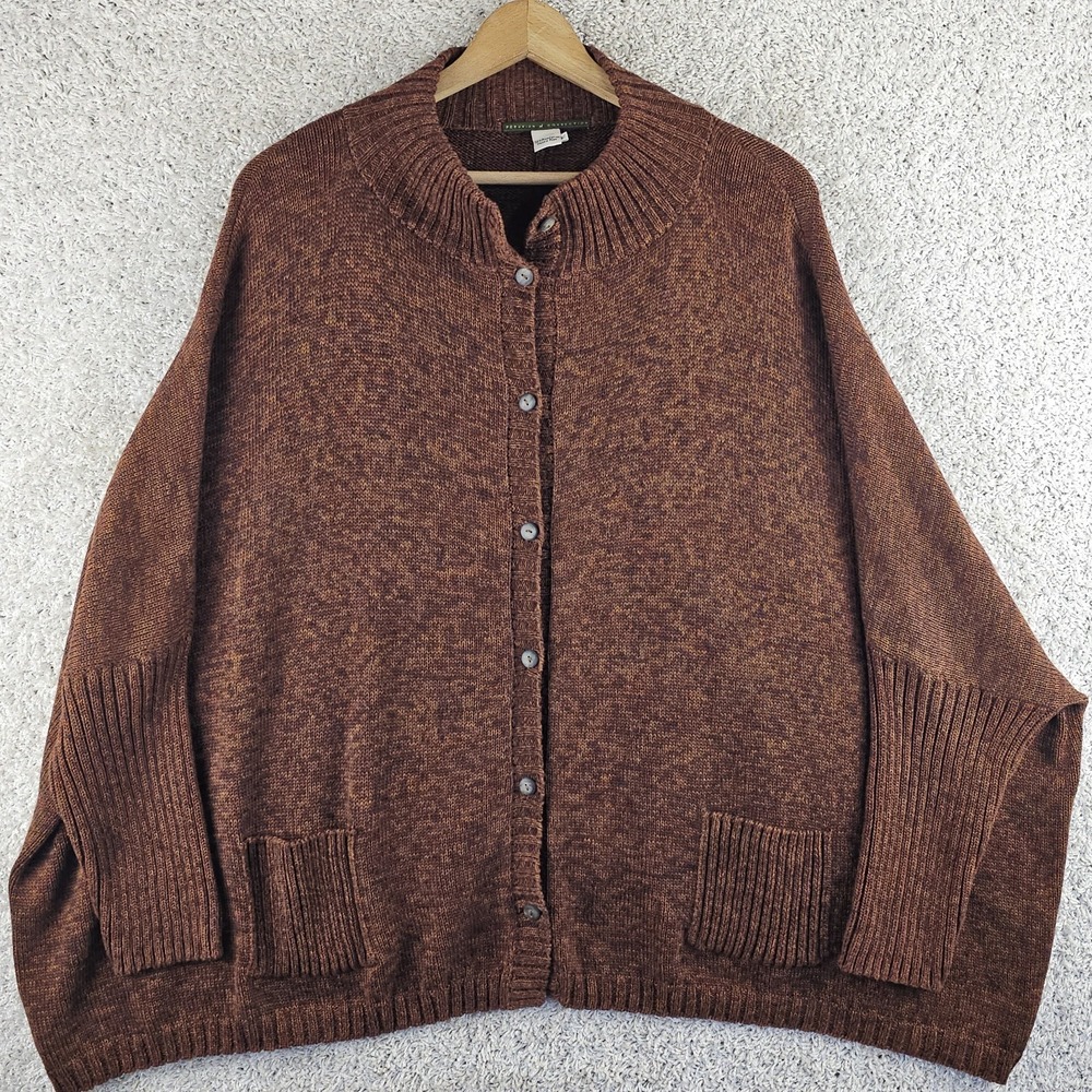Peruvian Connection Oversized Knitted 3/4 Sleeve Cardigan Sz XL Autumn Rust Fall